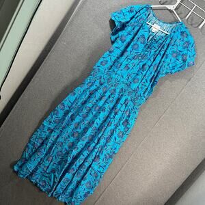 Destination 365 Short-Sleeve Midi Dress with Smo Turquoise Floral, Medium